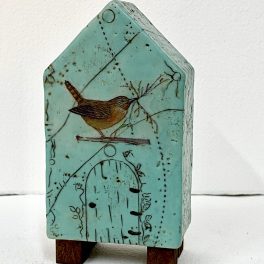 Multi Media mini house Encaustic on wood