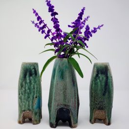 salt/soda fired pottery vase with Mexican Sage flowers