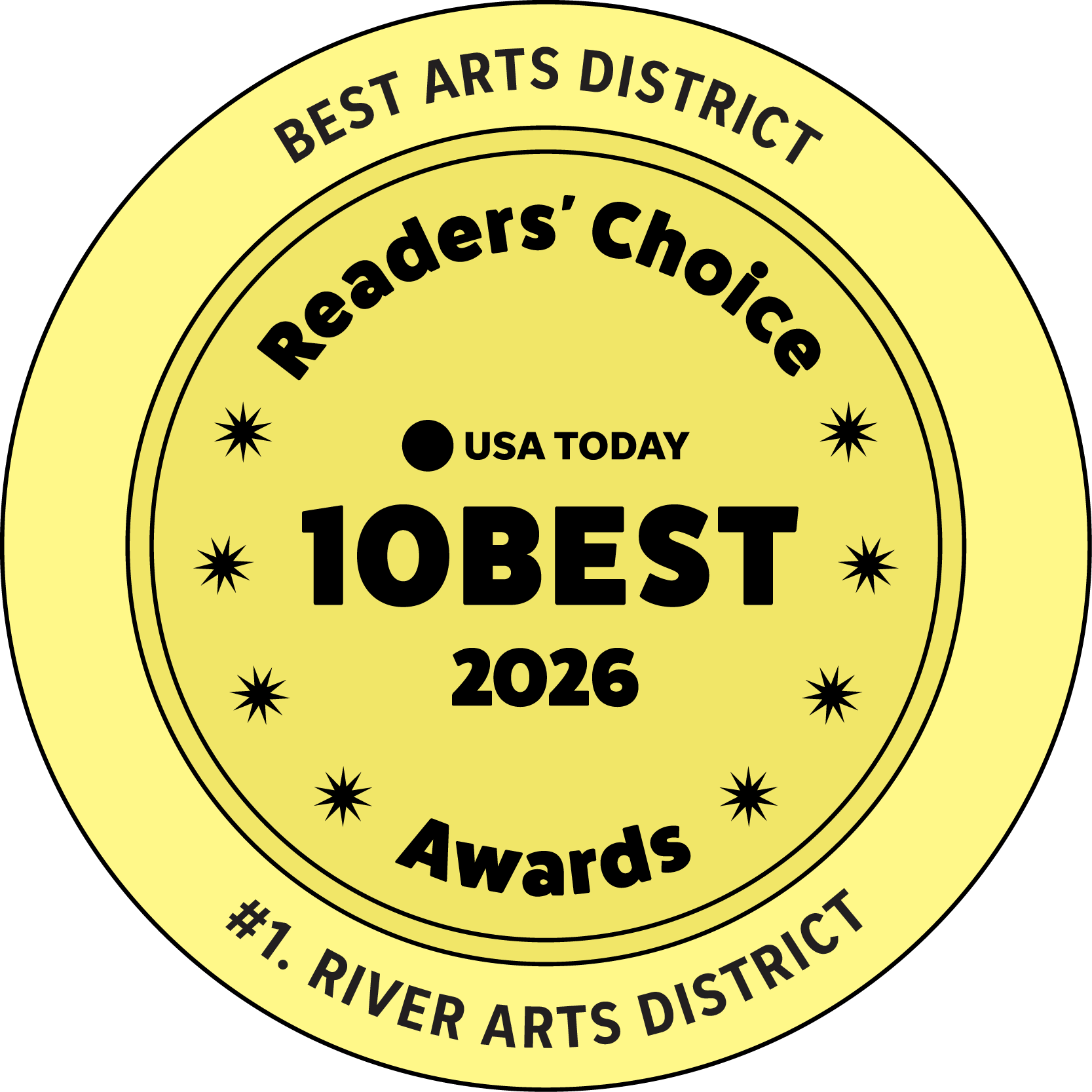 Digital badge that says Best Arts District.