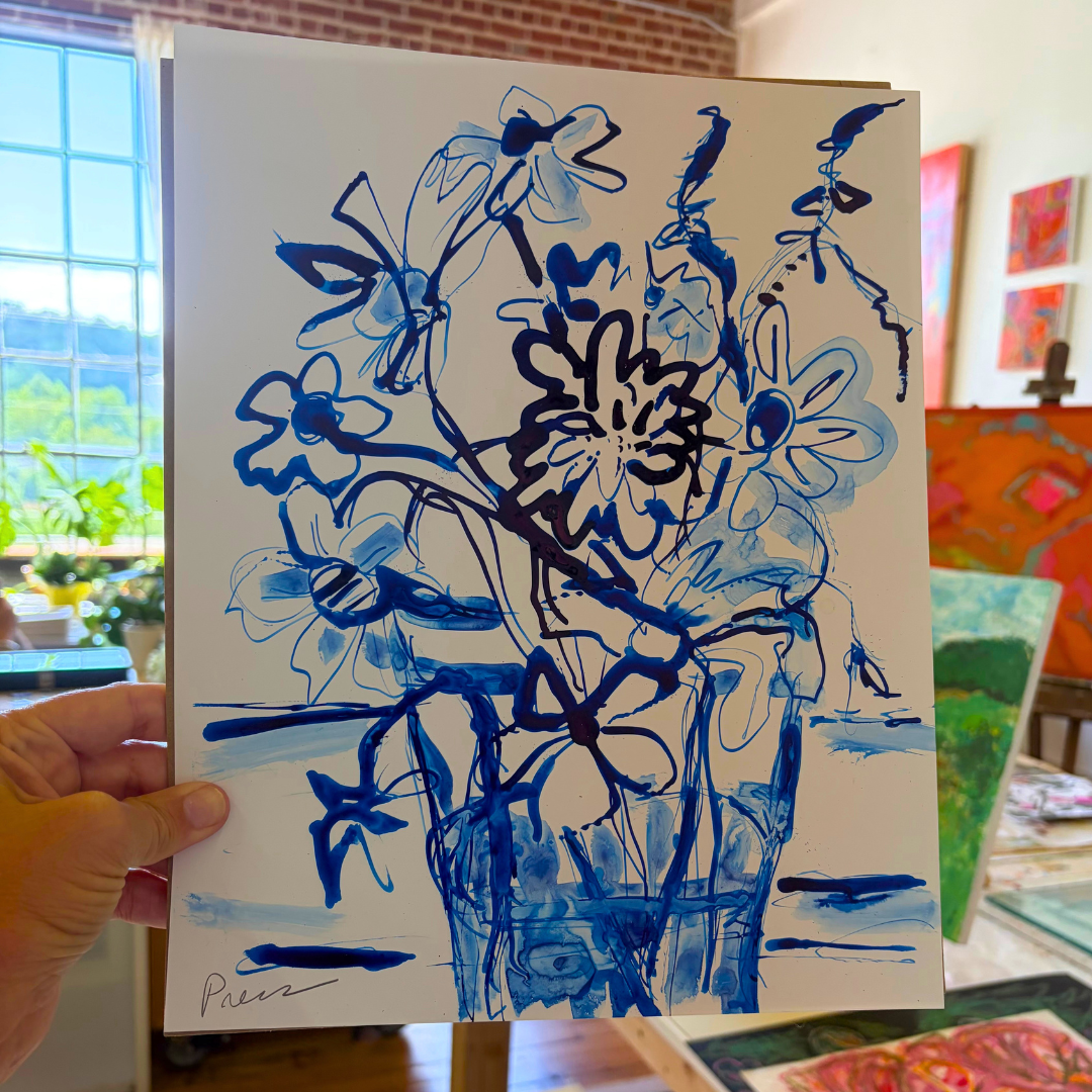 Poster for Botanical Flow: Loose Floral Sketches in Acrylic Inks with local artist Alison Press